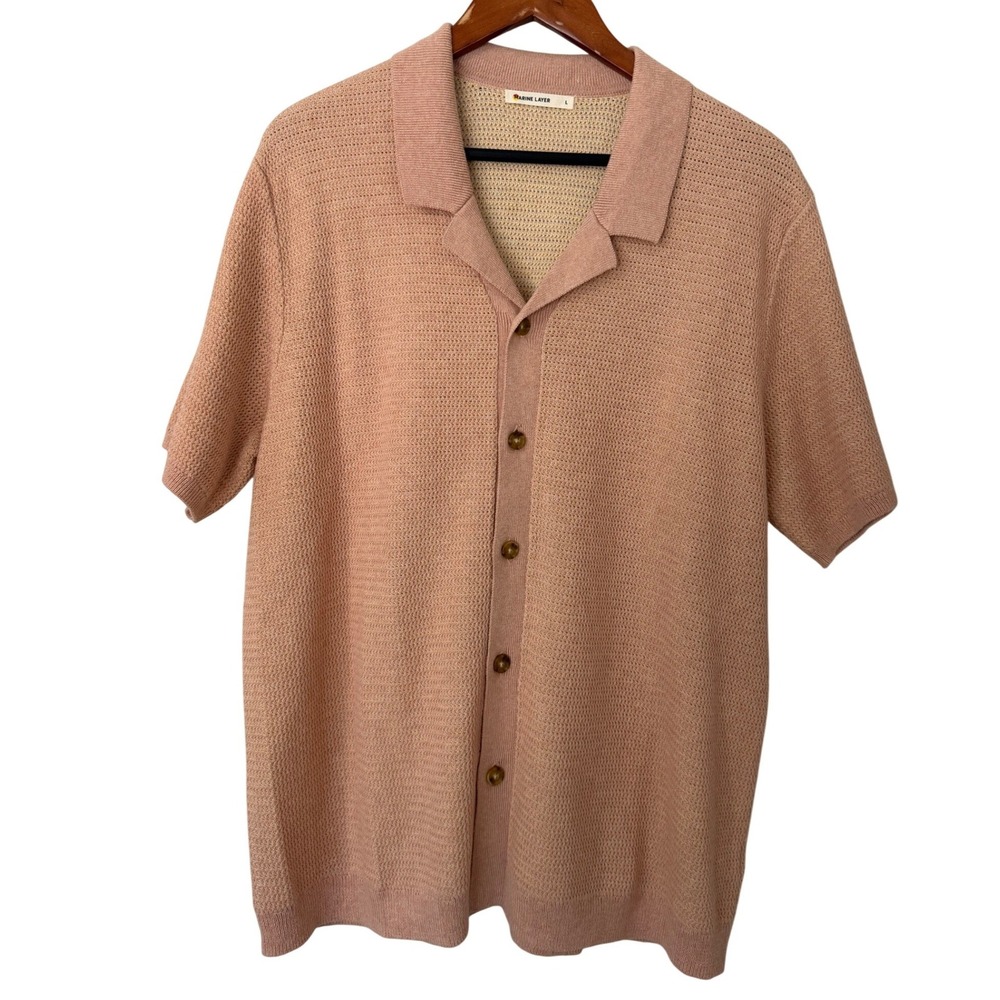Marine Layer Asher Sweater Resort Button Shirt Peach Pink Size Large